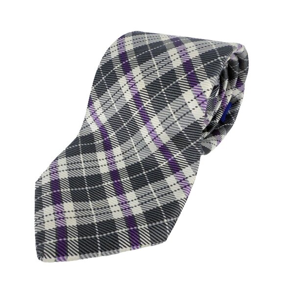 ETON 100% Silk Plaid Gray Purple Tie W3” x L58” - Picture 1 of 5